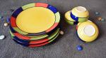 RenHomz Premium Ceramic Dinner Set - Set of 8 Pieces , Dinner Plates with Bowls , Hand-Made Yellow multidesign , Lead and Cadmium Free , 100% Food Grade (4)
