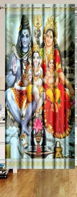 Riftree Devotional 3D Digital Print Eyelet Shiv Ji Polyester and Polyester Blend Curtain for Pooja Room Doo (4 x 7 feet)