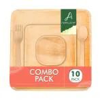 AGRILEAF Disposable Dinnerware Set | Combo [50 Pack Each 10 Pieces] Eco Friendly Biodegradable Paper Palm Leaf Plates, Bowls & Spoons_Birthdays, Party Food Plate | 10