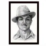Chaque Decor Black Frame Bhagat Singh Texture Paper Art Print ,WithoutGlass,Black In White ,Perfect for Home Decor, For Living Room, Bed room, Office, Hotel,wall decoration |20x14| Set of 1 Black In White