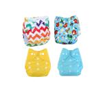 Chubby Cheeks Reusable & Adjustable Printed & Solid Cloth Diapers For Baby Free Size Pack of 4