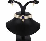 Gyaan Jewels Handmade Gold Plated Alloy Necklace, Pendant and Earring Set White, Blue (Women, Girls) (Pack of 1) Free Size