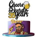Festiko 35th Birthday Cake Topper Cheers To 35 Years Decor For Men Women Him Her Happy 35th Birthday Wedding Anniversary Party Supplies Black Glitter Decorations