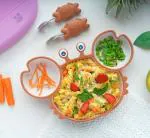 Starkiddo Cute Crab Baby Suction Silicone Bowl with East Grip Handle Spoon and Fork.