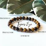 Everusely Tiger eye Semi Precious Stones Healing Yoga Meditation Crystal Fengshui Gemstones Round Beads Stretchable Bracelet for Men and Women