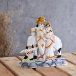 Ghar Saaz Marble Dust Radha Krishna Gopala (With Cow) God Idol For Mandir In Matt White Finish 4 Inch For Home, Car Dashboard And Office.