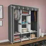Octavic Collapsible Wardrobe C1 8 Shelf Almirah Portable Foldable for Clothes , Books , Shoes , Toys , and Other Items Storage (126 x 42.5 x 166 cm) (Do -it- Yourself) grey
