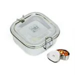 JVL Silver Stainless Steel Medium Square Lunch Box With Small Container
