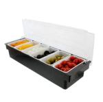 THW Ice Cooled Condiment Holder Dispenser Tray for Candy, Dips & Salad | Toppings Serving Container Chilled Garnish Tray Bar Caddy for Home Work or Restaurant (4 Compartment)
