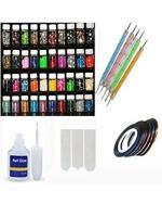 WorldWesties 3d Nail Art Kit Rhinestones Nail Art Bottles, 5 Nail Dotting Pen, 10 Adhesive Nail Striping Tape, A Nail Art Tips Sticker, A Nail Glue Multicolor Pack of 57