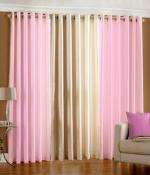 Indian Online Mall Polyester Baby Pink, Cream Plain Long Door Curtain Set - 9 Feet X 4 Feet (Set Of 3)-