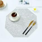 Dakshya Industries PVC Hexagon Design Placemats Cutwork Design for Dining Table Mats Silver Pack of 4