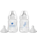 Dr Barnard Anti-Colic Baby Feeding Bottles | Pack of 2 Bottles with 4 Teats | Advanced Anti-Colic Mechanism | BPA Free (Wide Neck, 150 ml)