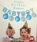 My Party Suppliers Blue Party Decoration Baby Boy Banner with Balloons