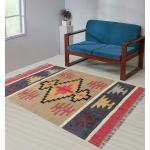 Budhraj Durry Udhyog Geometric Design Wool Jute Multicolor Indian Dhurrie Rug Jute Rug/Wool Dhurrie/Bedroom Dhurries/Kitchen Rug/Room Rugs Handmade Jute Carpet. (2.4X4 Feet) DNA-3