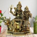ARTVARKO Handmade Brass Lord Shiva Parvati Kartikeya Ganesha and Nandi Ji Idol - 7.5 inch