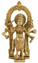 Kalakrithi Religious Classic Stainless Steel Maa Durga Idol Sitting on Lion Facing Front 22.9 x 15.2 cm