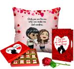 Midiron Romantic Gift for Husband/Boyfriend|| Birthday gift for Wife, Husband, Girlfriend |Valentine's Day Gift ( Chocolate Box, Artificial Rose, Greeting Card, Cushion)