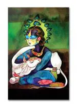 Tamatina Multicolor Religious Shri Krishna Traditional Art Canvas Painting - 13X9 Inch