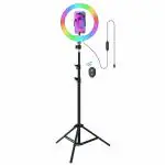 Zebronics ZEB-RL10 254mm (10) Selfie Ring Light with 6 feet extendable Tripod, 26 RGB LED Modes, BT Shutter Trigger, Phone Holder, Cool/Medium/Warm Modes, USB Powered and in-line Controller