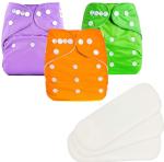 Mom's Pride Multicolor Polyurethane Laminate Reusable Solid Pocket Cloth Diapers With Inserts (Pack Of 3)
