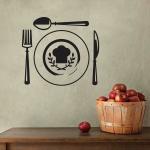 Lanstick Vinyl Black Decorative Food Plates And Spoon Self Adhesive Wall Sticker 24 inch