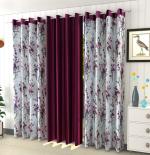Ultica Fab Long Crush 6Ft Curtain for Window Set of 3 | Floral Printed Panels for Home and Office | Polyester Eyelet Curtains for Living Room Kitchen Hall, 4 x 6 Feet, Maroon Patti Joint