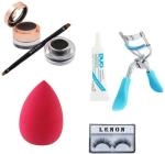 Lenon Beauty SwissBeauty Eyeliner and Eyebrow Gel with Eyelash Glue, Eyelash, Eyelash Curler and Beauty Blender (6 Items in the set)
