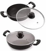 Nirlon Celebrino Black Aluminium Non-Stick Induction Kadhai with Glass Lid 1.5 L & 3.6 L (2 pcs)