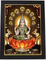 7 Hills Store Goddess Sri Maha Lakshmi Photo Frame / Laxmi Devi / Gaja / Dhana / Maha / GajaLakshmi / Dhanalakshmi / Dhanalaxmi / Mahalakshmi / Mahalaxmi with Elephant (9 Inch x 12 Inch),Wood,Wall Mount