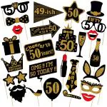 Zyozique Adult 50Th Birthday Photo Booth Props (26Pcs) For Her Him Cheers To 50 Years Birthday Party, Gold And Black Decorations,50Th Happy Birthday P