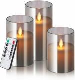 LTETTES Flameless LED Battery Powered Candles with Swiveling Wick Paraffin Wax Transparent Glass Pillar Cup Candle Set of 3 - 4