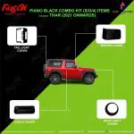 FALCON CAR EXTERIOR PREMIUM PIANO BLACK ACCESSORIES COMBO KIT FOR THAR 2021 ONWARDS
