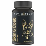 Pet Royale Dog Skin and Coat Supplement for Dog Cat | Skin Coat for Dog Puppy Kitten Persian cat | Dog Supplement multivitamin | Dog Skin Care | Dog Supplements | Protein | Pack of 1 | 60 Tablets