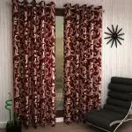 HOME STYLISH Leaf Pattern Premium Polyester Window Curtains 5 feet Set of 2 Blue