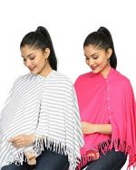 nene Breastfeeding Multi Purpose Scarf The Jersey Cotton Nursing Shawl, Breathable Breastfeeding Cover- Pack of 2 Large Size 180cmX55cm (Navy) (Grey - Dark Pink)