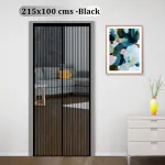 Classic Mosquito Net Black Magnetic Screen Fiberglass Mesh Door With Full Frame Hoop Loop 215X100 cm