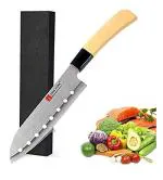 Shruthi - Ceramic Knife Santoku Blade Japanese Knife with Holes Long 7 Inches Sharp & Durable for Cutting Meat Chicken Cheese Vegetable Fruits EZ627