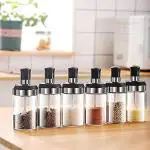 STUNNER ENTERPRISES Kitchen Pickle Jar Set/Glass Spice Jar Container With Spoon High Borosilicate Glass Jar Seasoning Box Jar Condiment Jar (250 ML, 6.5 x 6.5 x 15 CM) (Spoon Jar, 6)