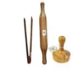 Arman Spoons Brown Wood Chimta, Belan And Masher Set (Pack Of 3)
