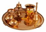 Shiv Shakti Arts Yellow Brass Pooja Thali Set of 7 pcs