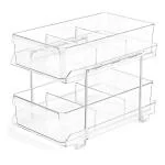 Primeway 2 Tier Organizer with Slide-Out Storage Containers and Dividers | Kitchen | Bathroom | Refrigerator | Closet| Pantry | Medicine | Cabinet | Office Desktop | Plastic | Transparent Shelf