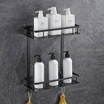 Tagve Black Space Aluminum Bathroom Shelves with 2 Hanging Hooks