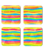 Whats Your Kick Vector Design Rainbow Wavy Lines Design Printed Set of 4 Coaster With metal Stand