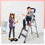 Cipla Plast Folding Ladder Silver And Blue Alloy Aluminum With Co-Polymer Home Pro Ladder 4 Step