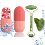SLIMBI 3d roller ace Stone Jade Roller Massager with Gua Sha Stone & Ice Roller Set Face Roller 100% Natural Stone Jade Roller for Skin Eye Neck Body Ice Cube Roller Women Men