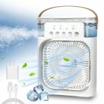 Harnil Portable Air Conditioner Fan, 500 ml Water Tank USB Personal Cooler, Mini Humidifier Fan with 7 Colors LED Light, 3 Timer, 3 Wind Speeds, 3 Spray Modes for Office, Home