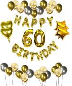 Festiko Golden Silver Happy Birthday Decorations Set, Happy Birthday Balloons Banner, Star Foil Balloons, Heart Foil Balloons, Latex Balloons, Confetti Balloons (60th Birthday Combo)