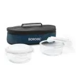 Borosil Elite Borosilicate Glass Lunch Box Set of 2 (400 ml Each) With Lunch Bag, Round, Lunchbox For Office & College, Microwave Safe, Leak Proof, Horizontal