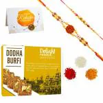 Delight Foods Dodha Barfi (Dhoda Burfi) 250g | Rakhi Greeting Card | 2 Rakhis | Authentic & Fresh | Indian Sweets (Mithai) | Festive Gift Pack (Rakshabandhan)